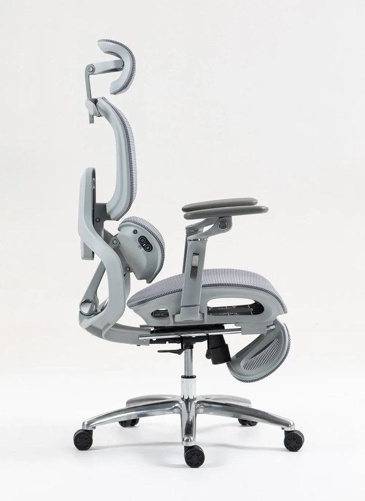 VIGOCHAIR ULTRA PRO VENT/ROLLER Scaun ergonomic, sezut cu ventilatie, spatar reglare verticala, suport lombar cu role masaj si incalzire, sezut translatie, cotiere 6D, suport picioare, Full Mesh, Gri