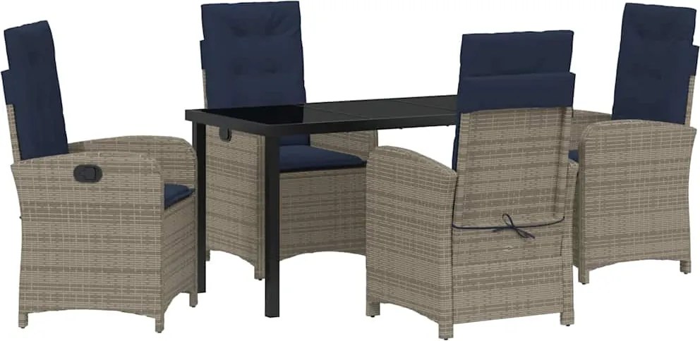 vidaXL Set de masă pentru grădină cu pernă 5 pcs Gri poliratan