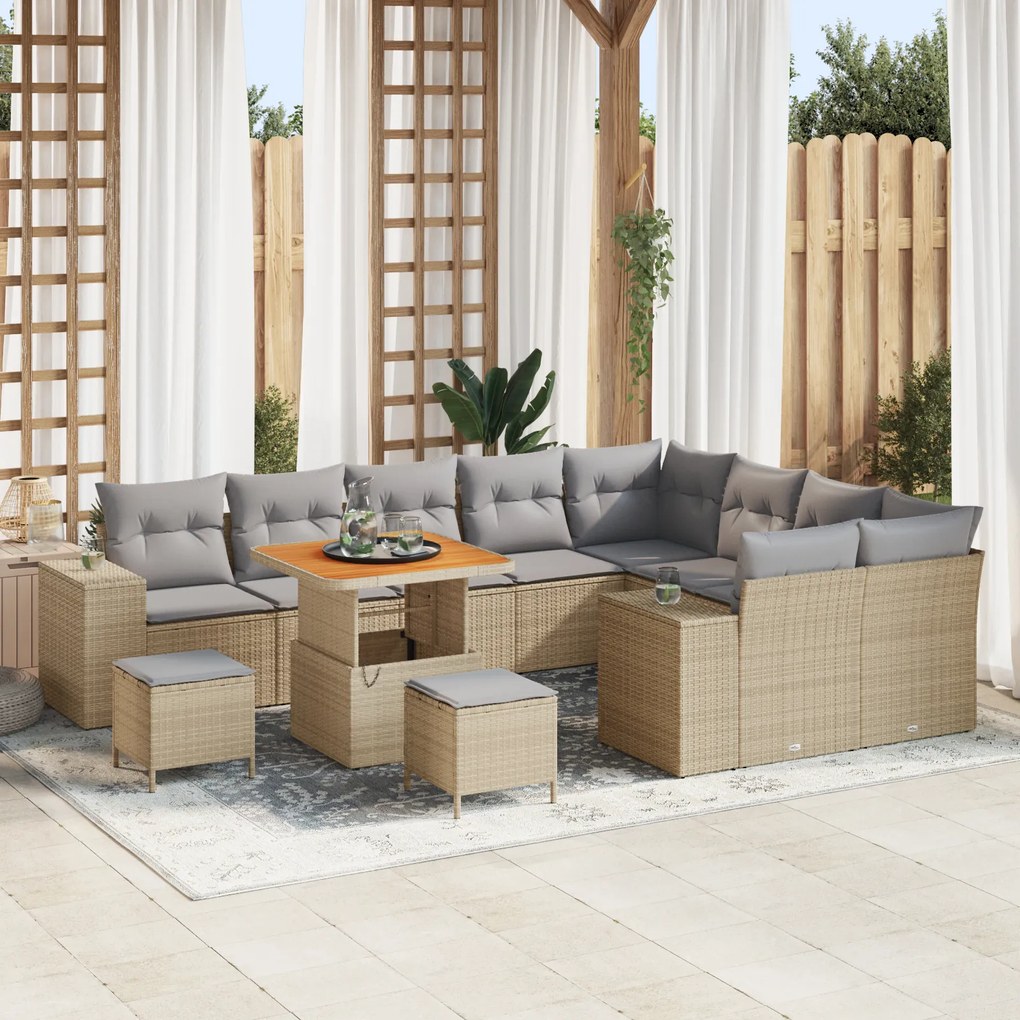 vidaXL Set canapele grădină 12 piese cu perne bej din rattan și acacia