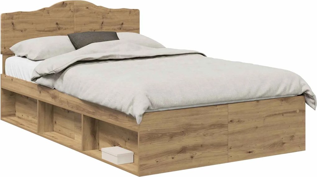 vidaXL Cadru de pat Stejar artizanal 120 x 190 cm Lemn de pin masiv