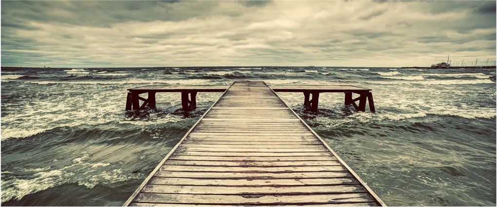 Tablou cu dig din lemn la mare (120x50 cm)
