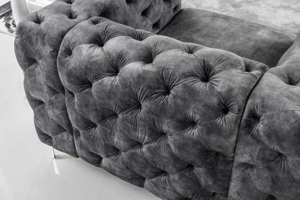 Fotoliu design Chesterfield, Catifea, Gri, MODERN BAROCK