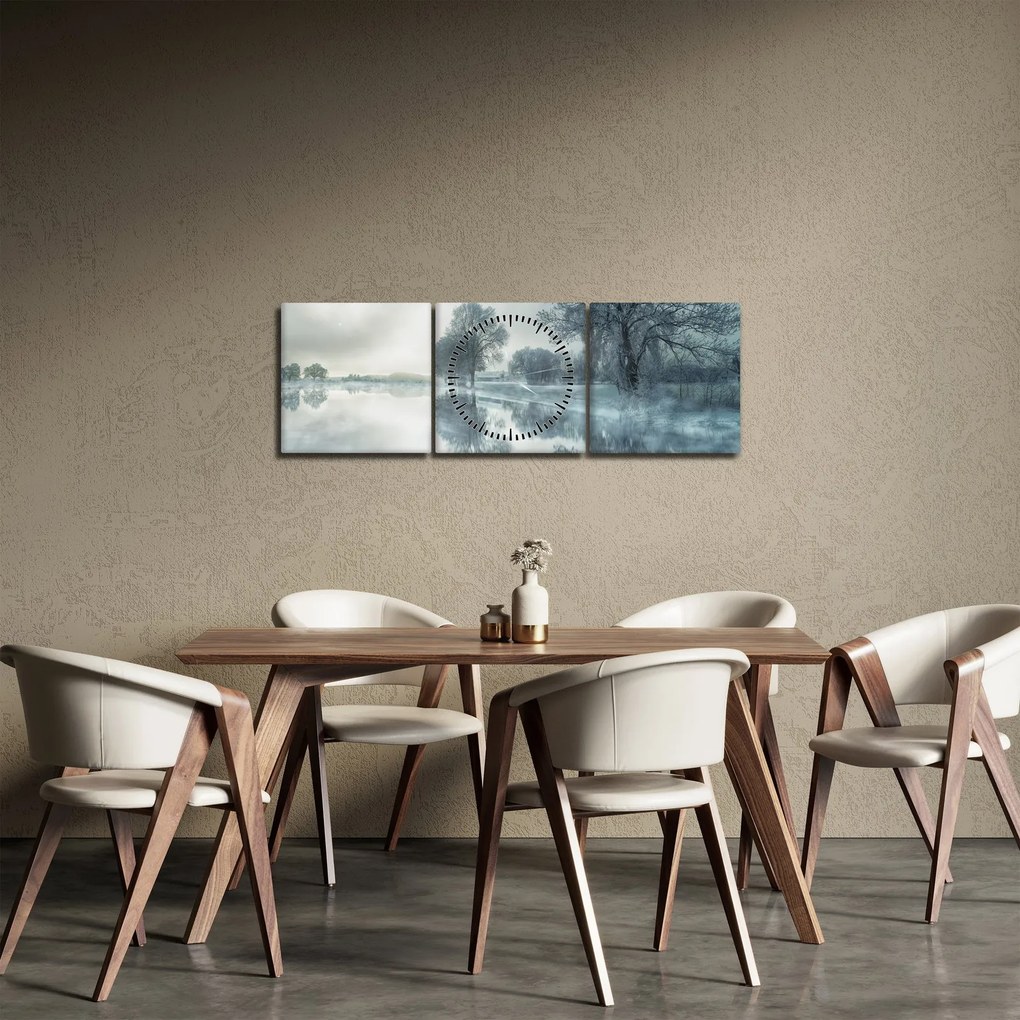 Tablou cu natura iarna (cu ceas) (90x30 cm)