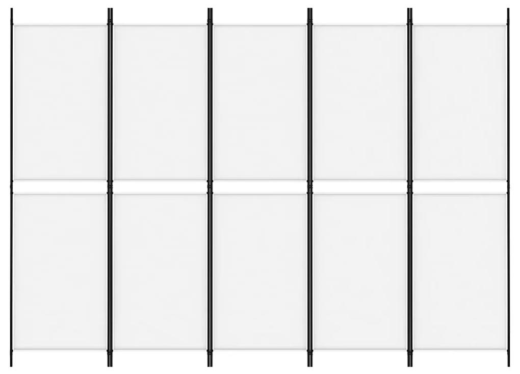 Paravan de camera cu 5 panouri, Alb, 250 x 180 cm, textil Alb, 250 x 180 cm, 1