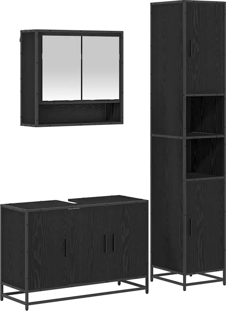 vidaXL Set de mobilier pentru baie 3 pcs Stejar Negru Lemn compozit