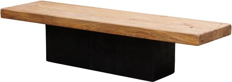 Măsuță de cafea dreptunghiulară din lemn de pin reciclat, natur și negru, cu blat gros și bază plină, 40 x 180 x 48 cm, „Dionysos”