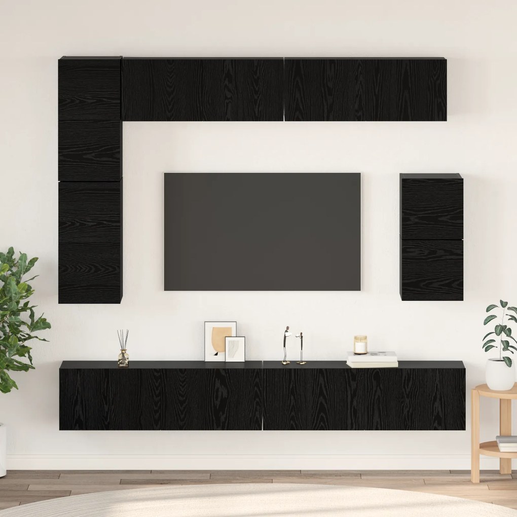 vidaXL Set comodă TV cu raft Altele cu depozitare 8 pcs Stejar Negru