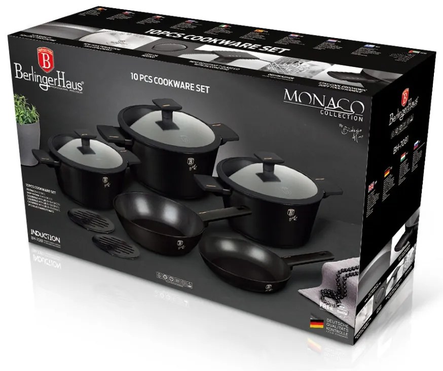 Set oale si tigai cu capace, 10 piese Monaco Collection Berlinger Haus BH 7081, antiaderente, titan, inductie, design elegant