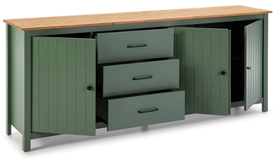 Comodă verde/în culoare naturală joasă din lemn masiv de pin 190x80 cm Miranda – Marckeric