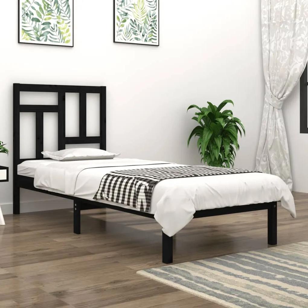 3104532 vidaXL Cadru de pat, negru, 90x200 cm, lemn masiv de pin