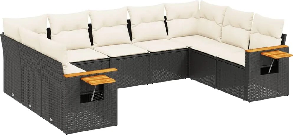 vidaXL Set mobilier de grădină cu perne, 9 piese, negru, poliratan