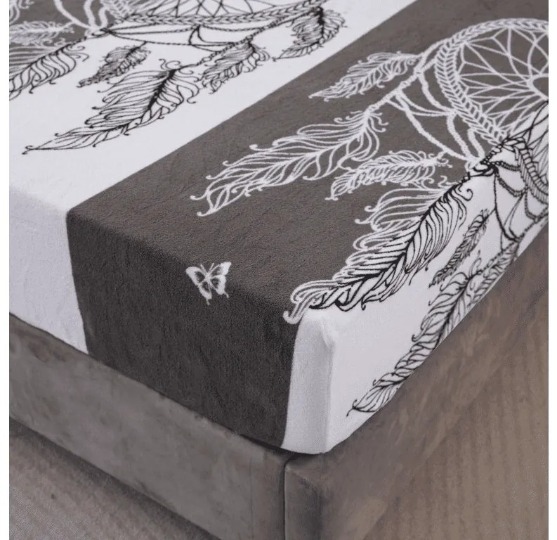 Cearsaf Cocolino microplus cu elastic TIRSO 90x200 cm gri-alb