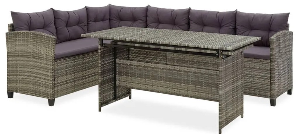 vidaXL Set mobilier de grădină cu perne, 2 piese, gri, poliratan