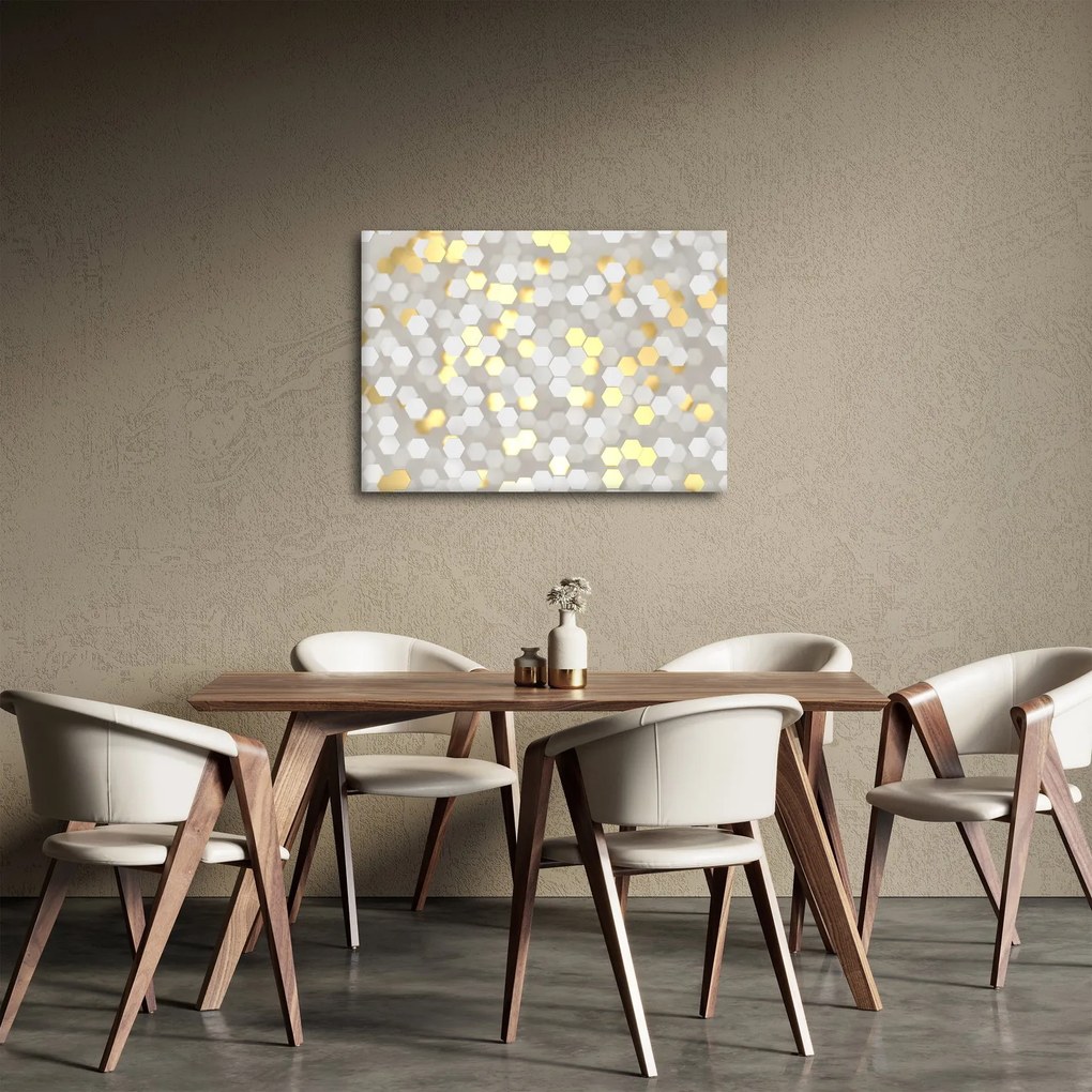 Tablou - Hexagoane alb - auriu (70x50 cm)
