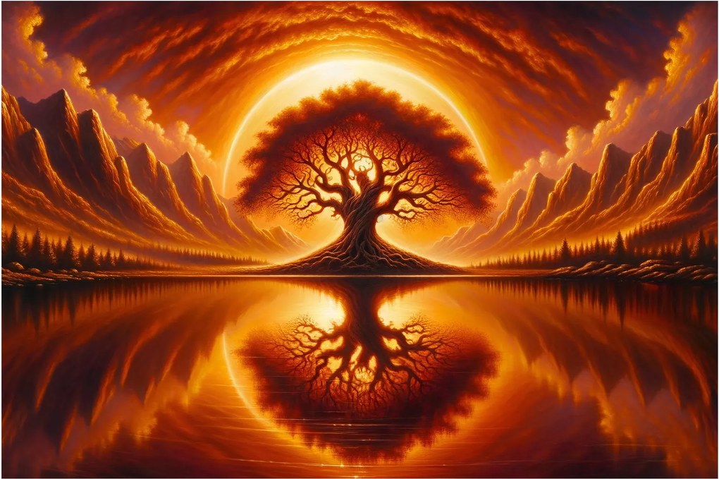 Tablou – Arbore în soare sângeriu (90x60 cm)