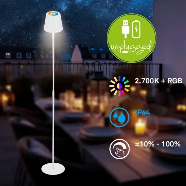 Briloner 1507016 - Lampă de podea LED KIKI, dimmabilă, 4,3 W / 5 V, IP44, 2600 mAh, albă