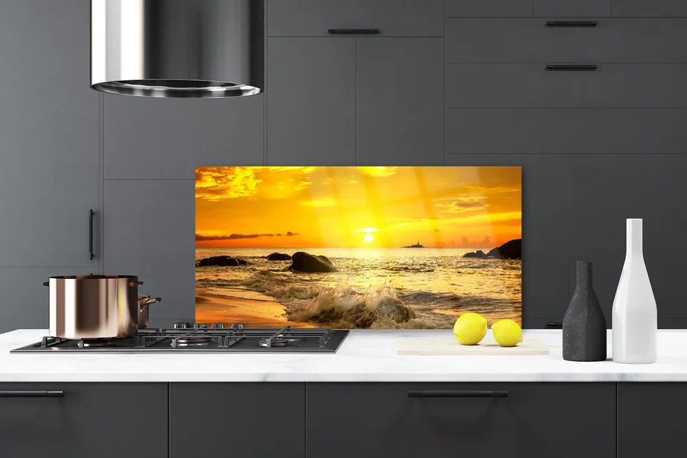 Panou sticla bucatarie Ocean Beach Peisaj verde