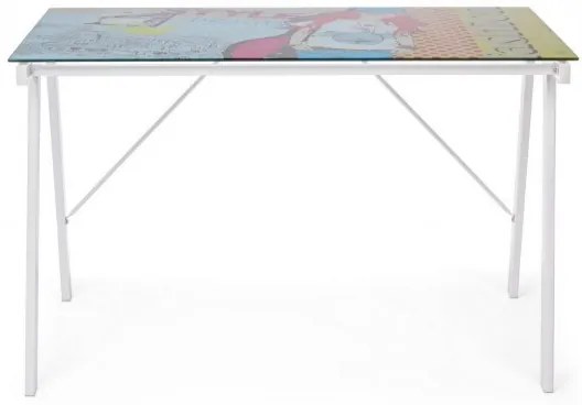 Birou de studiu alb din sticla temperata si metal, 113 cm, Young Cartoon Bizzotto