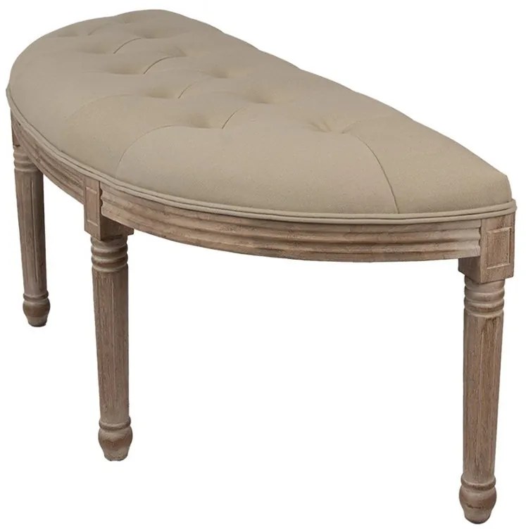 Bancheta shabby chic 2 locuri, semirotund, bej, stofa, 125x41x48 cm