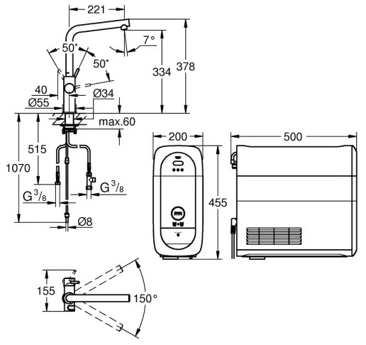GROHE 31454001 - Baterie pentru chiuvetă BLUE HOME, pipă în formă de L, crom lucios
