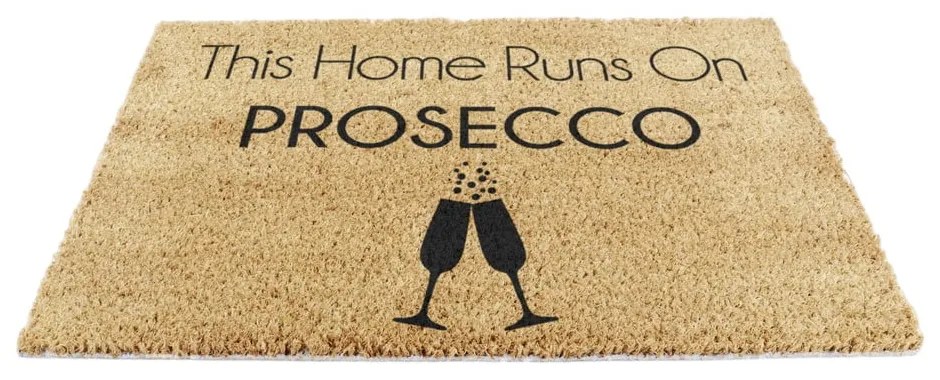 Covoraș de intrare din fibre de nucă de cocos 40x60 cm This Home Runs On Prosecco – Artsy Doormats