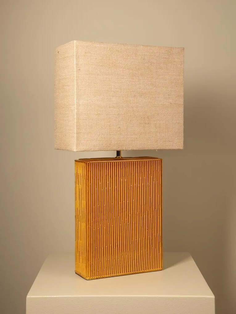 Lampă de masă din iută naturală cu structură din ceramică, bej și camel, finisaj natural, 70×36×18 cm, „Esthar"