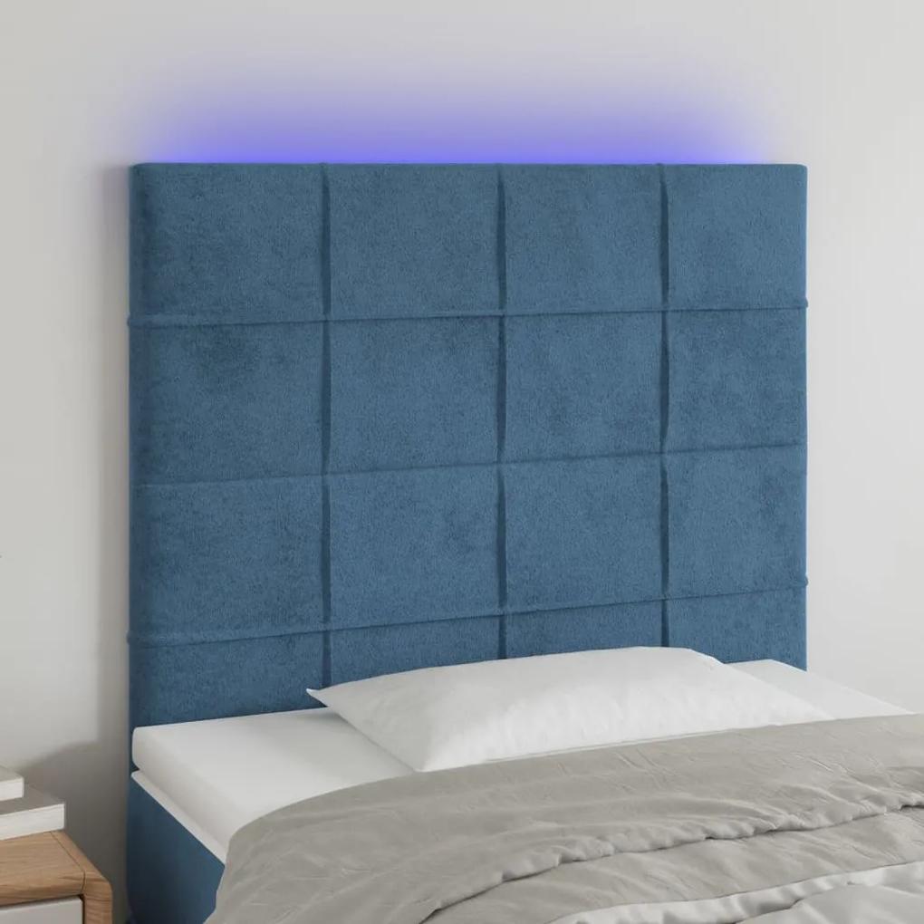 3122464 vidaXL Tăblie de pat cu LED, albastru închis, 90x5x118/128 cm, catifea