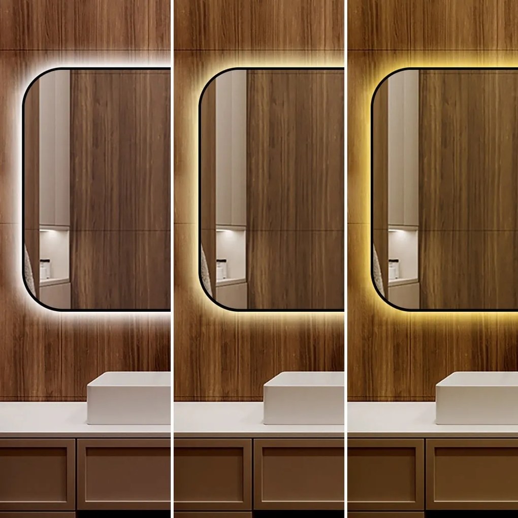 🪞 Oglindă LED cu Touch și Funcție Dezaburire – Ramă Negru, 80x60 cm, Model J187-8060 Smack