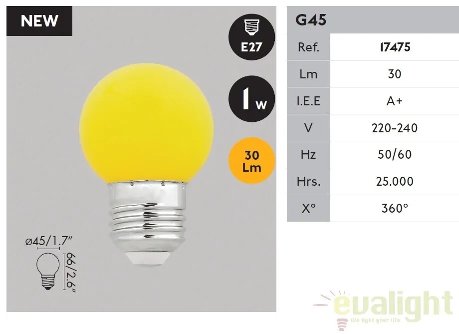 Bec LED E27 G45 galben 1W 17475