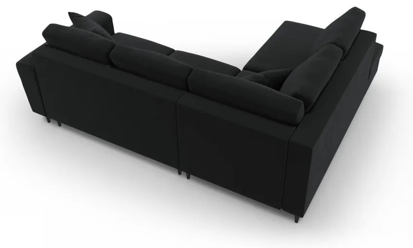 Colțar negru extensibil, cu spațiu de depozitare cu tapițerie din catifea (cu colț pe partea stângă-în formă de ”L”) Kyoto – Cosmopolitan Design