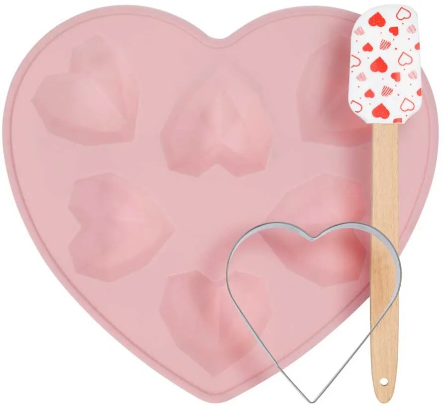 Un set de accesorii pentru copt cu motiv de inimă