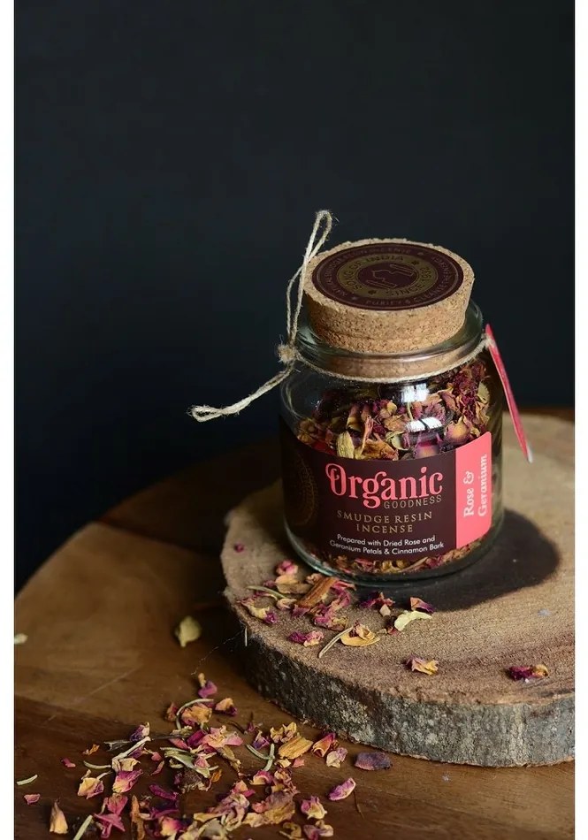 Tămâie organică în pahar, trandafir și mușcată