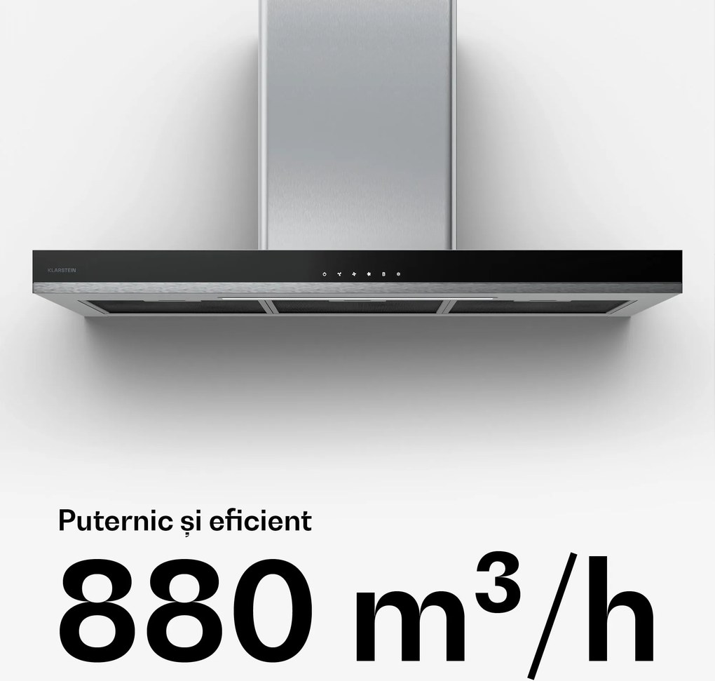 Klarstein Verosteel hotă de bucătărie, Elegantă, minimalistă, puternică, Clasa energetică A++, 881,6 m³/h, 90 cm
