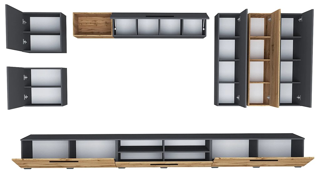 Living haaus Haga V1, Antracit/Stejar Wotan, L 360 cm