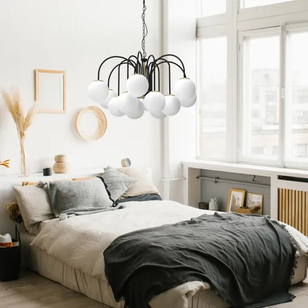 Lustră pe lanț CAMBRIDGE 12xE14/60W/230V neagră/alamă