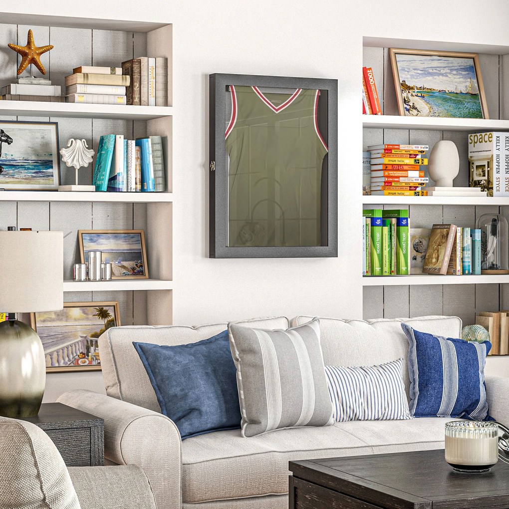 HOMCOM Frame box T-frame cadru pentru tricou ușă acril căptușeală internă fetru 71 x 6,5 x 89 cm negru | Aosom Romania