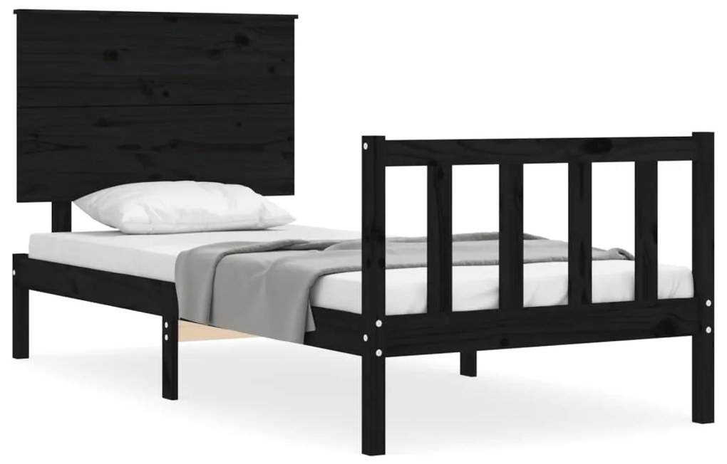 3193395 vidaXL Cadru de pat cu tăblie, negru, 100x200 cm, lemn masiv