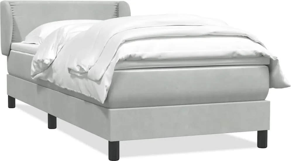 vidaXL Pat box spring cu saltea, gri deschis, 80x220 cm, catifea