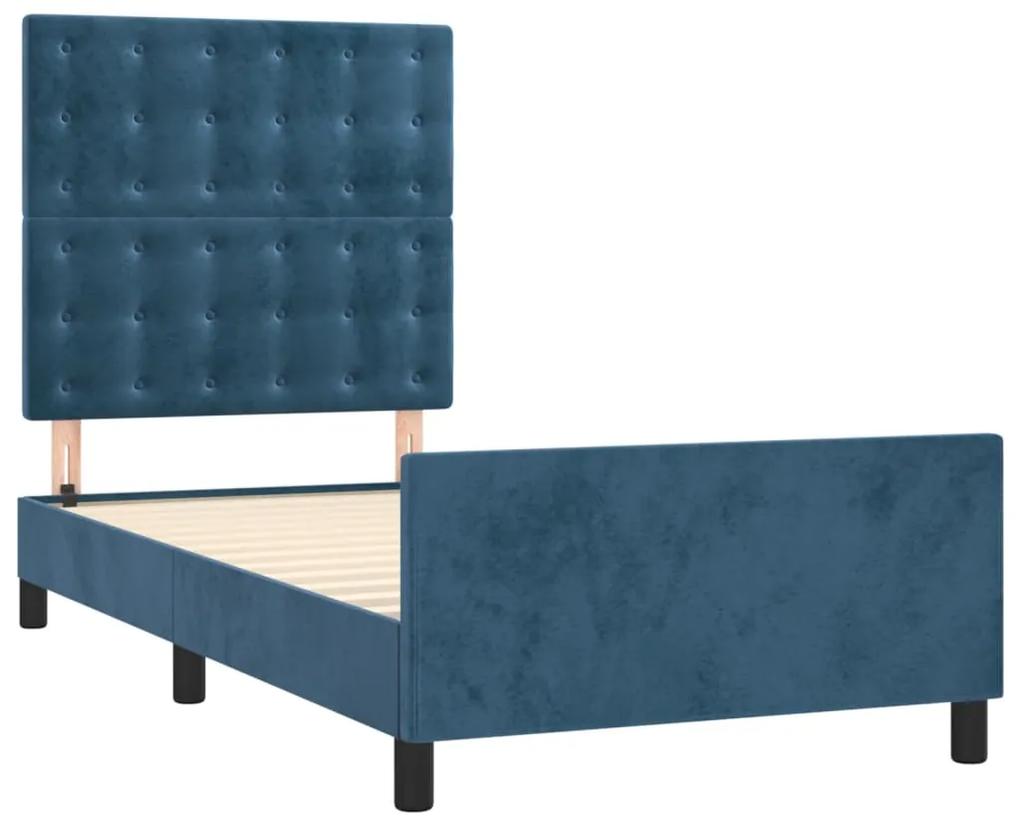 Cadru de pat cu tablie, albastru inchis, 90x190 cm, catifea Albastru inchis, 90 x 190 cm, Nasturi de tapiterie