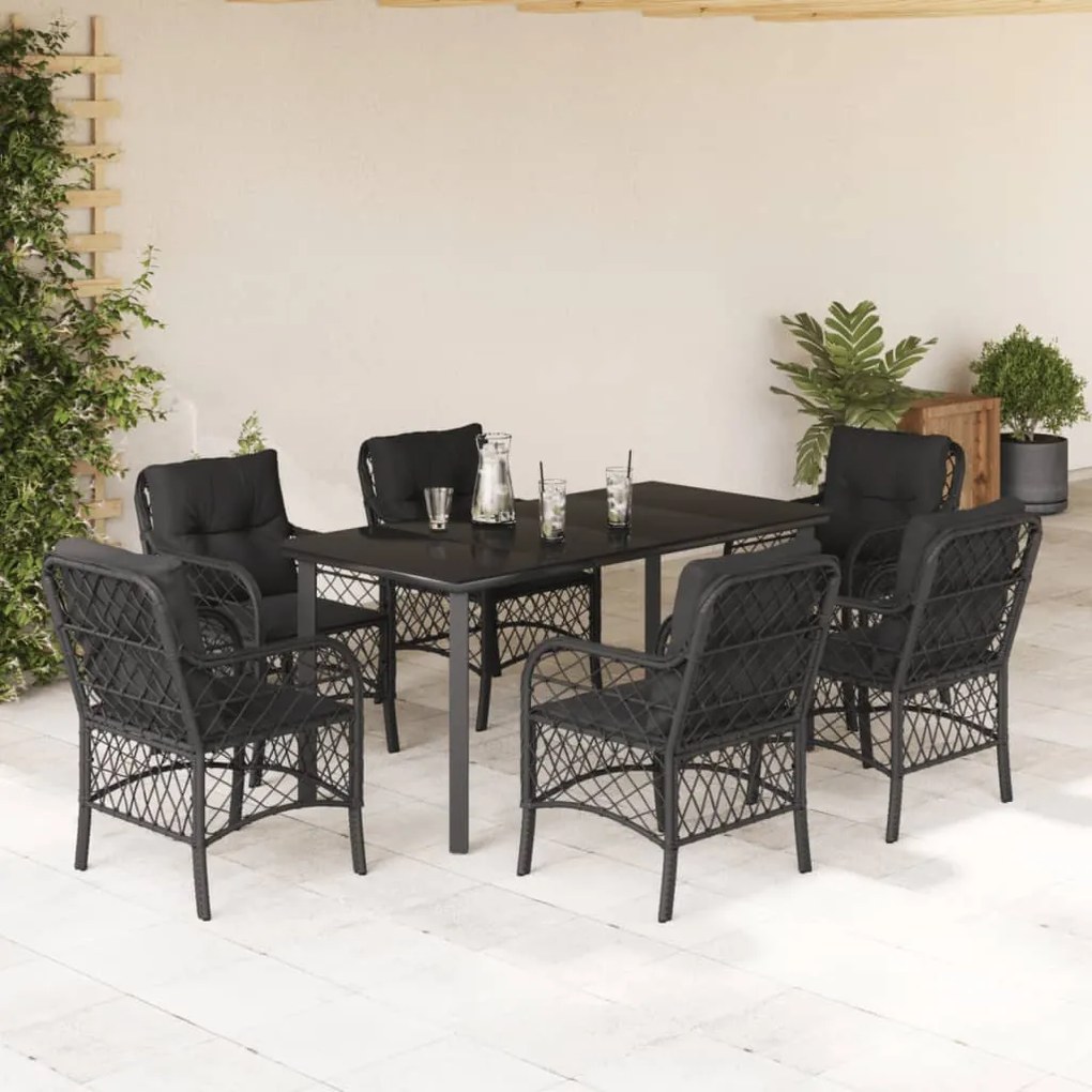 vidaXL Set mobilier de grădină cu perne, 7 piese, negru, poliratan