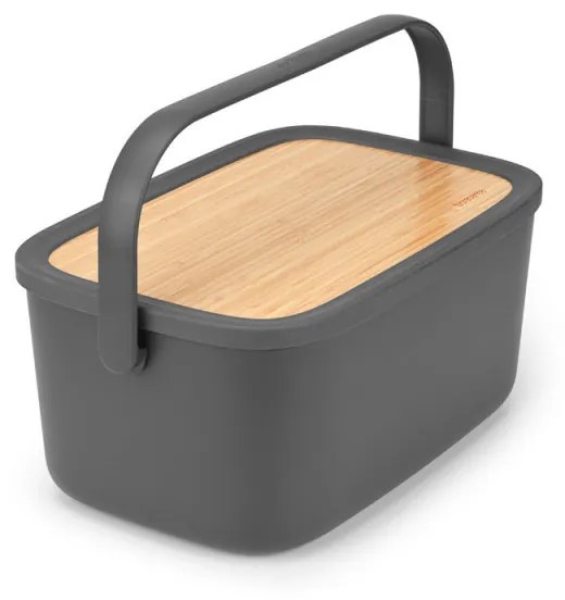Cutie de paine Brabantia Nic 1003255, 39.5 cm, Capac din bambus, Maner de transport, Gri