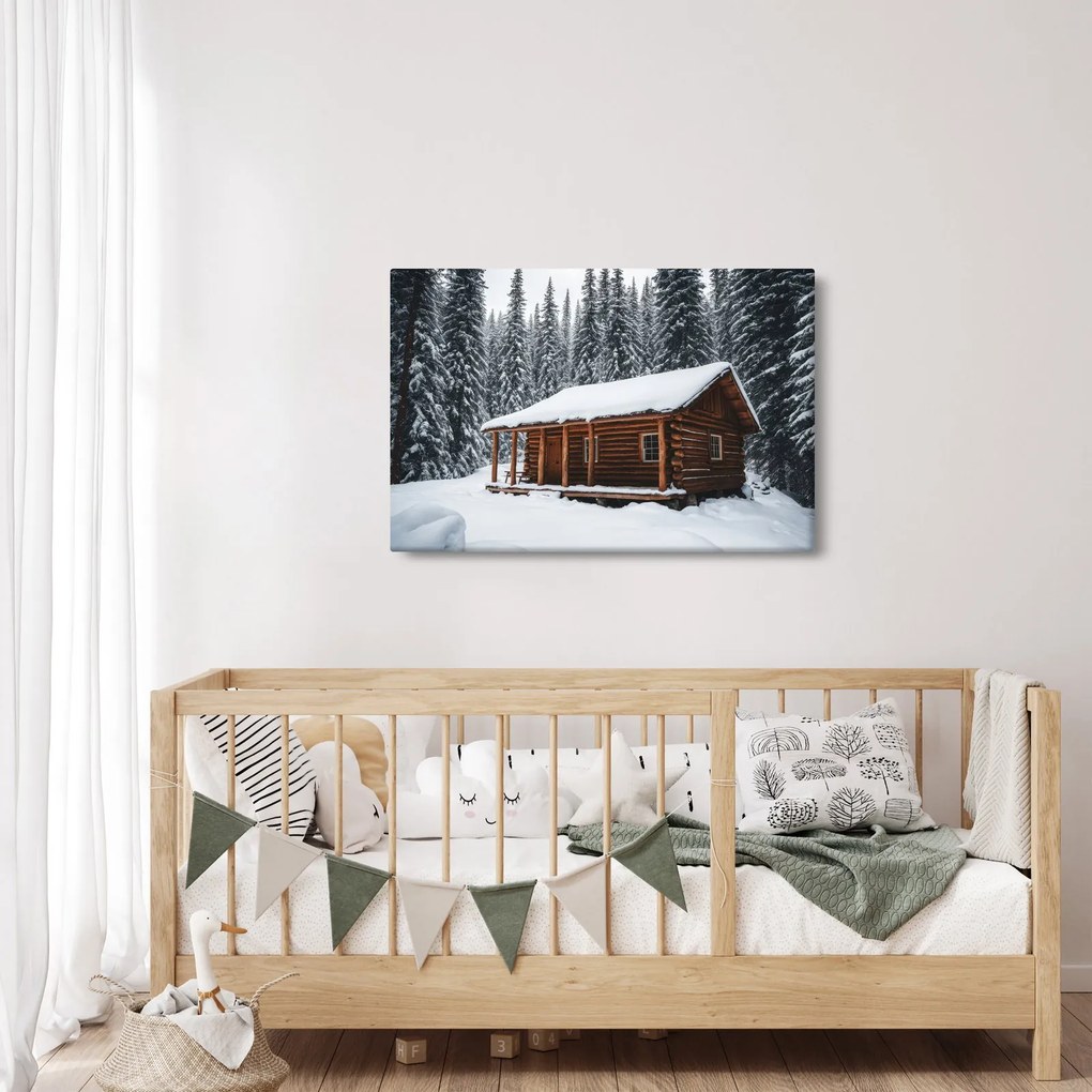 Tablou - Cabană acoperită de zăpadă (90x60 cm)