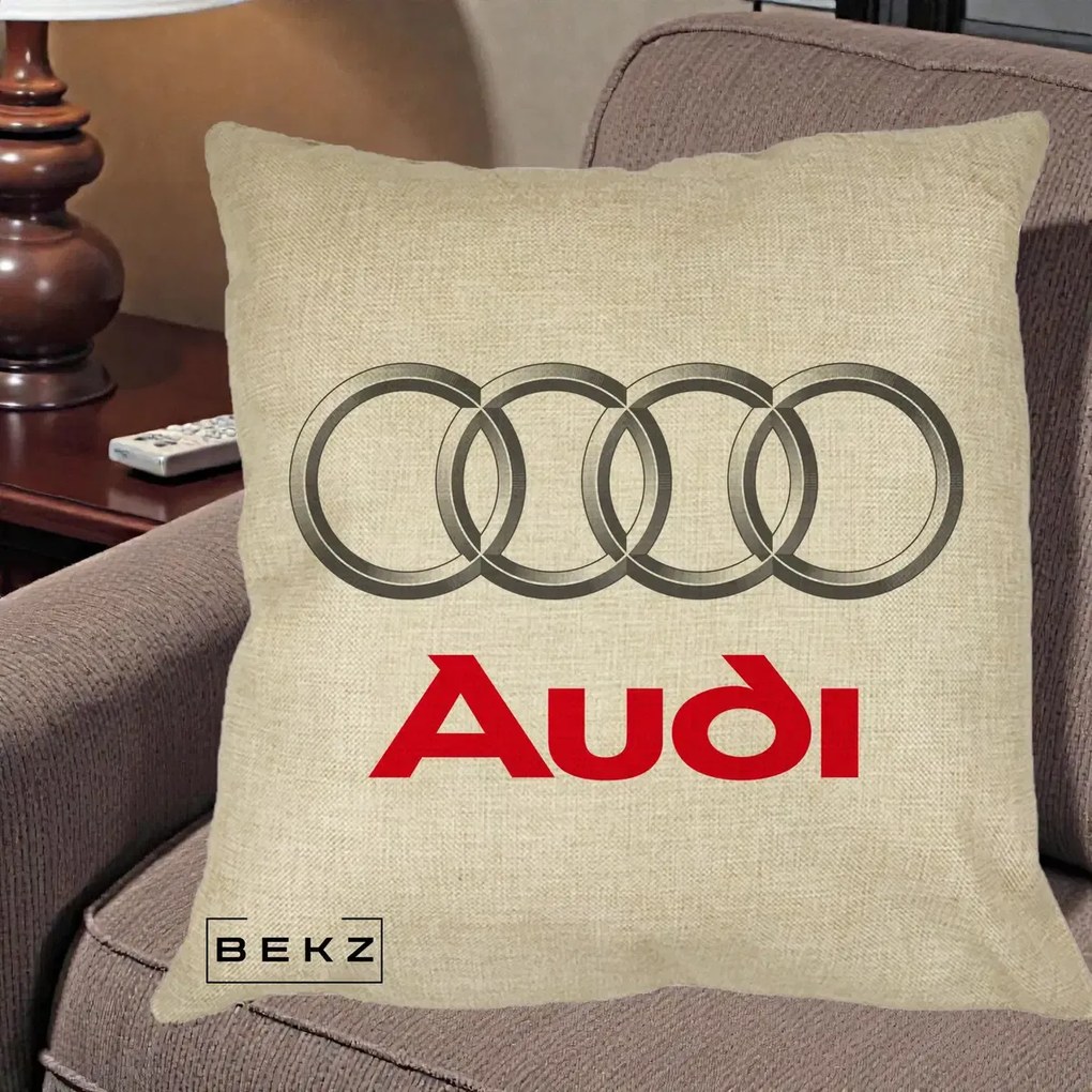 Perna Personalizata cu emblema Audi, 40x40 cm, Crem, Husa Detasabila, Perna Inclusa, BEKZ®