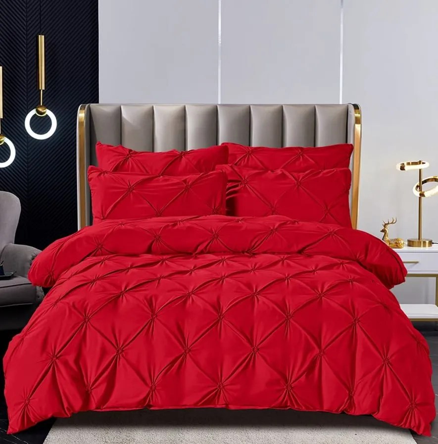 Lenjerie de pat 2 persoane, bumbac finet, cu pliuri brodate, 6 piese, PRE57