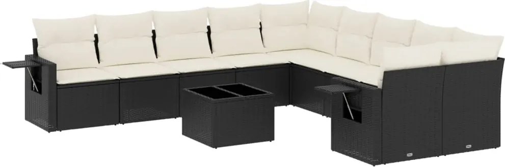 vidaXL Set canapele de grădină cu perne, 11 piese, negru, poliratan