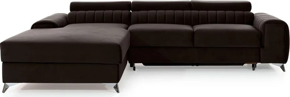 Colțar maro închis extensibil/cu spațiu de depozitare cu tapițerie din catifea (cu colț pe partea stângă/cu șezlong) Grayson – ELTAP