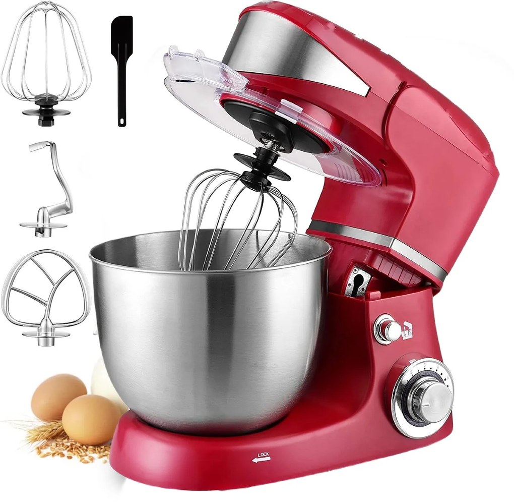 Mixer planetar cu bol inox Royalty Line RL-PKM1600 Alb 1600W, 5,5 litri, 6 viteze + Pulse