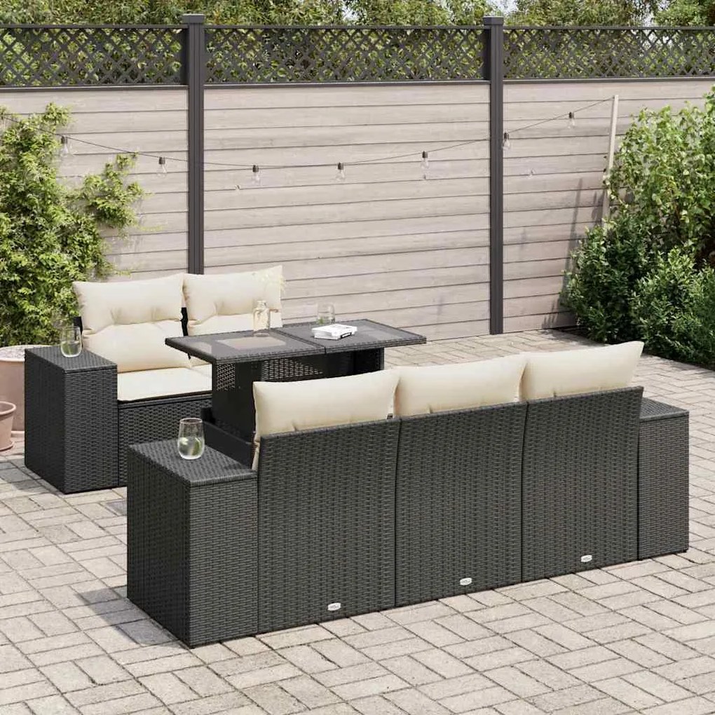 3326727 vidaXL Set mobilier de grădină cu perne, 6 piese, negru, poliratan