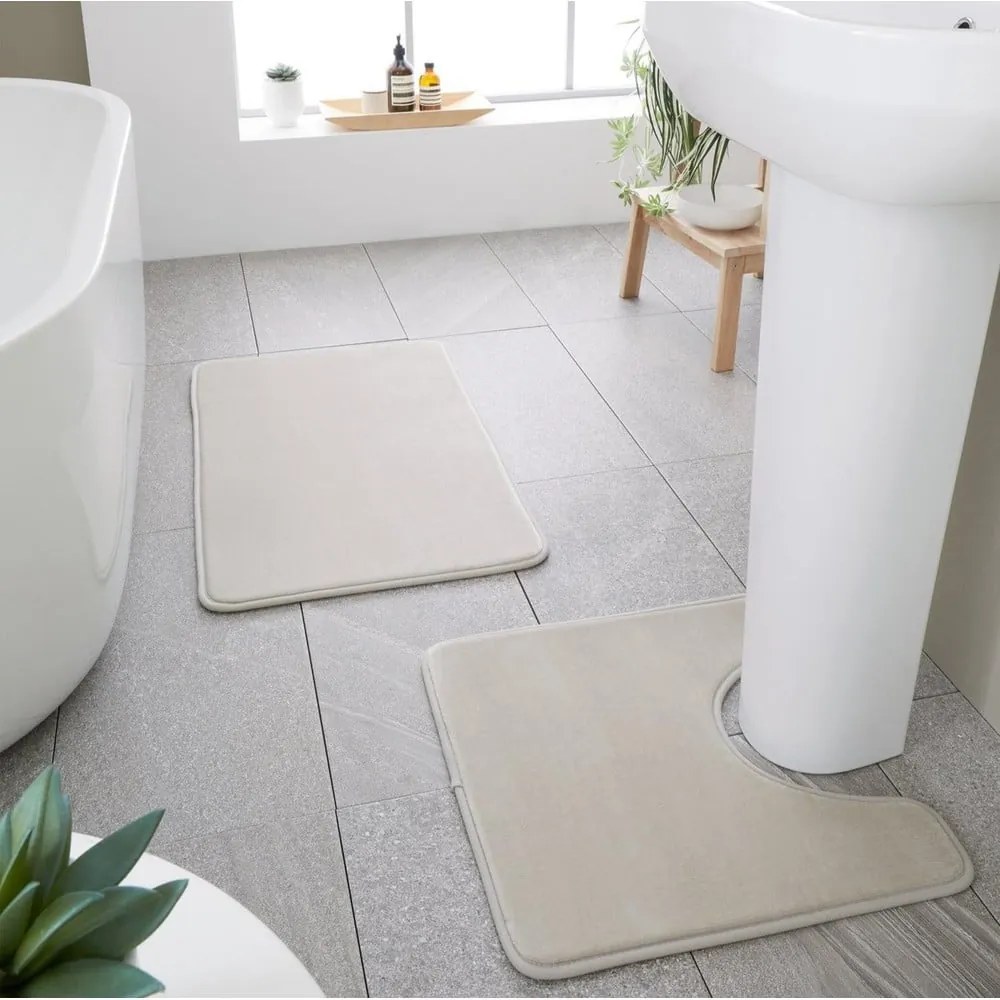 Covorașe de baie bej pentru WC 2 buc. din spumă cu memorie 50x80 cm Anti-Bacterial – Catherine Lansfield