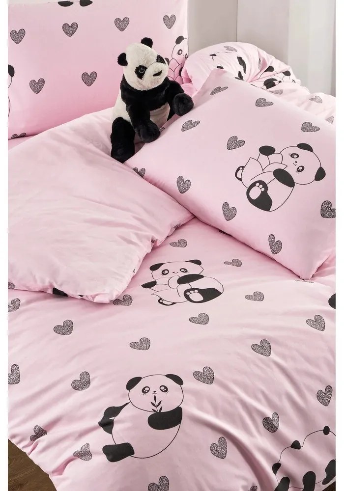 Lenjerie de pat roz pentru pat de o persoană, extinsă cu cearceaf inclus, cu 3 piese 160x220 cm Panda – Mila Home